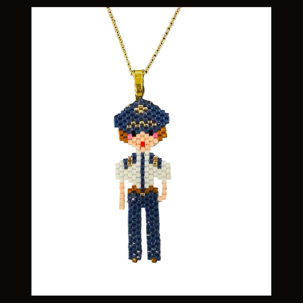 Hand crafted dainty beaded pilot pendant necklace